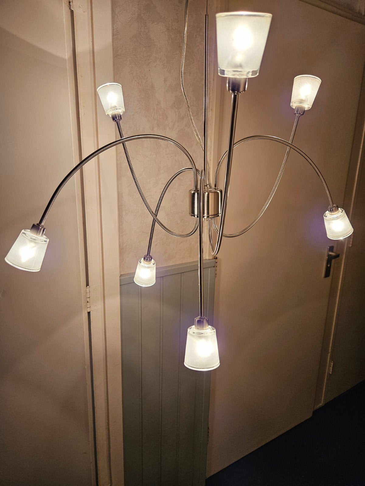 IKEA KRYSSBO Plafondlamp - 7-lichts, geborsteld metaal, Ophalen, Gebruikt, Overige fittingen, Glas