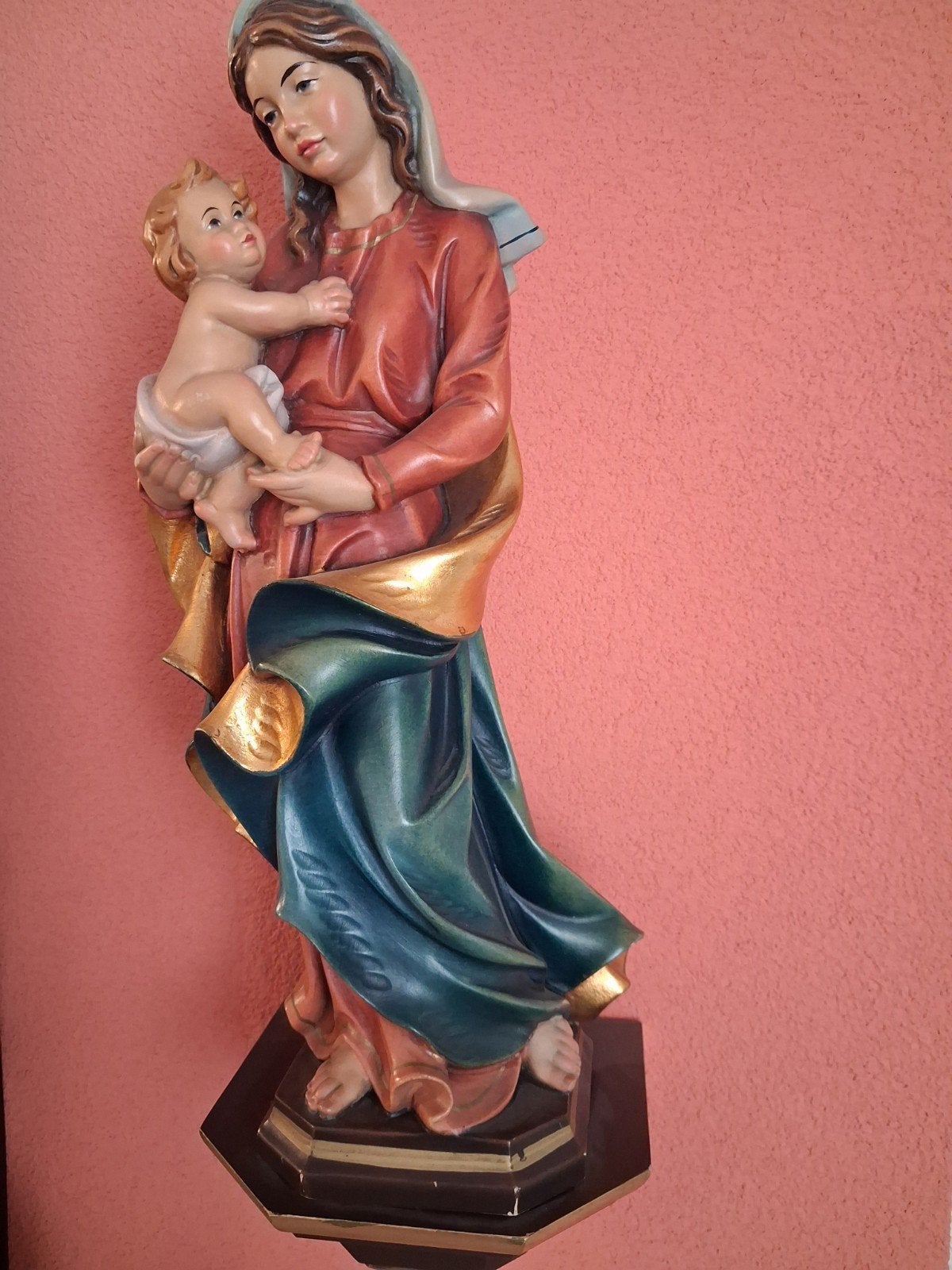 Prachtig Mariabeeld met Kindje Jezus - Handgeschilderd, Antiek en Kunst, Ophalen
