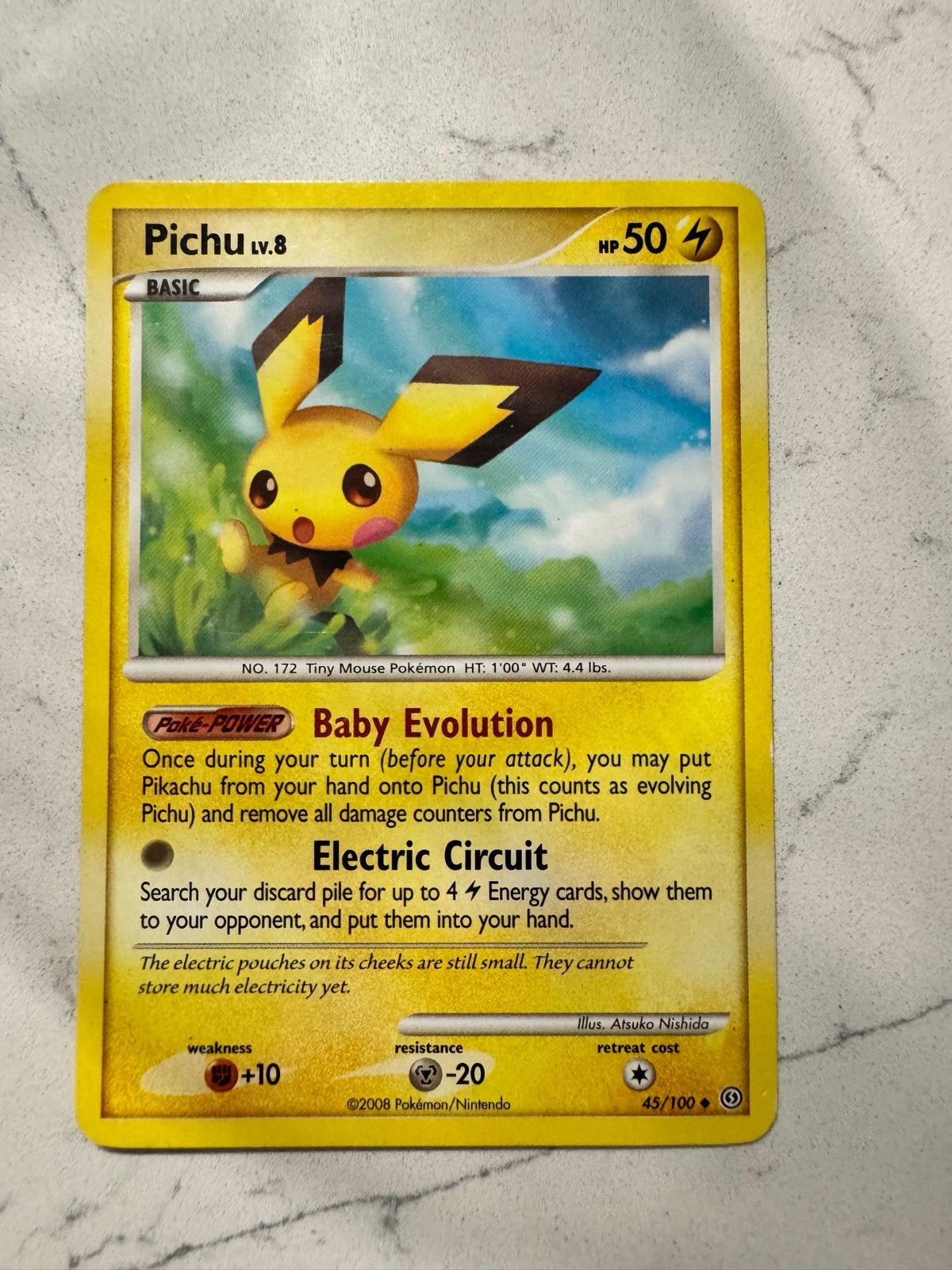 Pichu Lv.8 Pokémon Kaart - 2008 Nintendo - 45/100, Ophalen of Verzenden, Gebruikt, Losse kaart