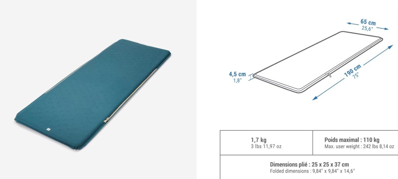 Quechua 1p inflatable matras. Ophalen Haarlem-schalkwijk., Caravans en Kamperen, Ophalen, Gebruikt, 1-persoons