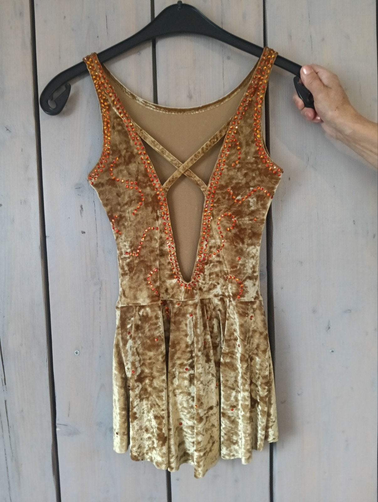 Kunstschaatspakje velours met Swarovski stenen XS/S, Ophalen of Verzenden, Zo goed als nieuw, Maat 34 (XS) of kleiner