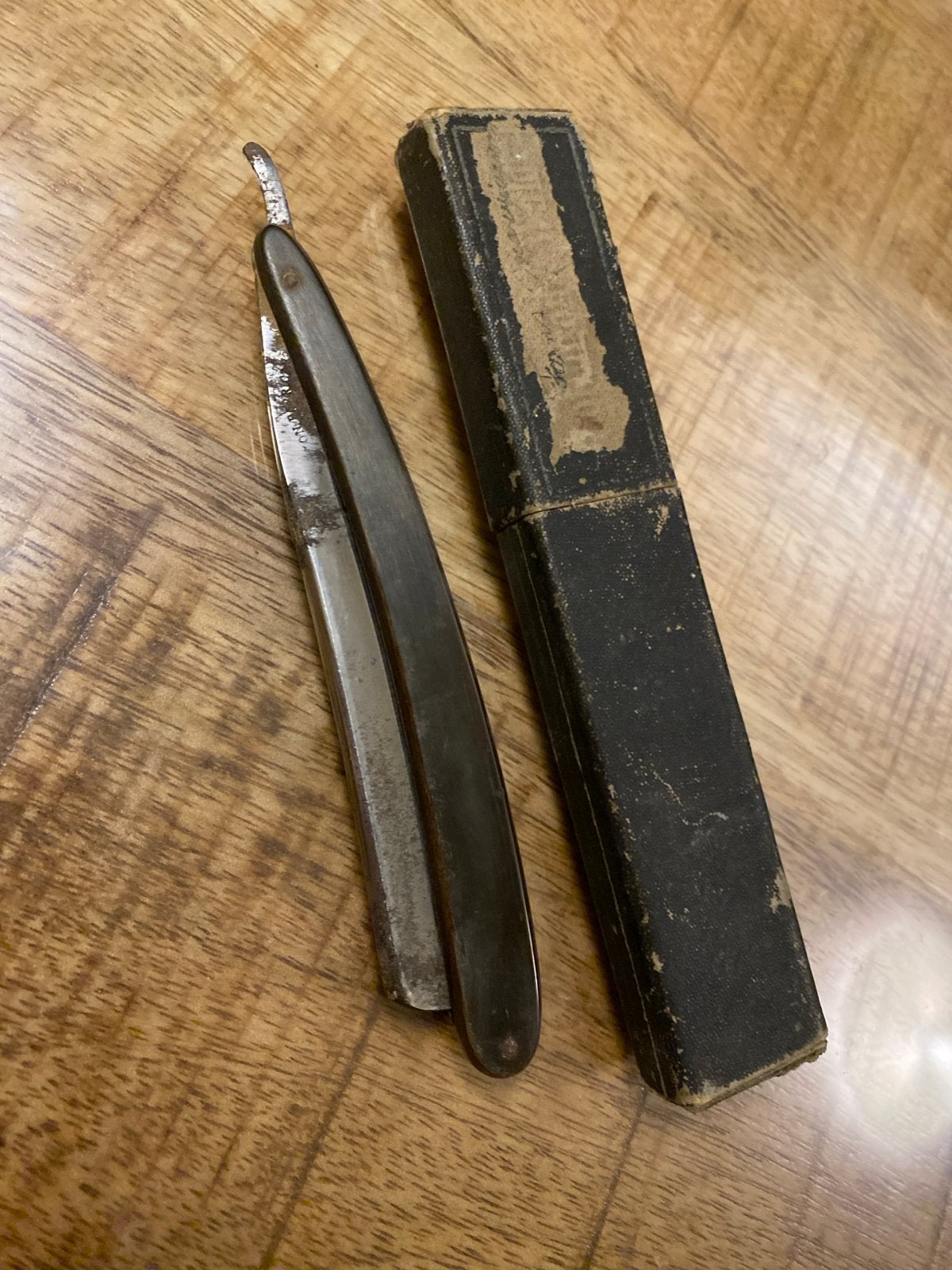 Antiek scheermes in koker - Vintage scheerartikel, Ophalen of Verzenden