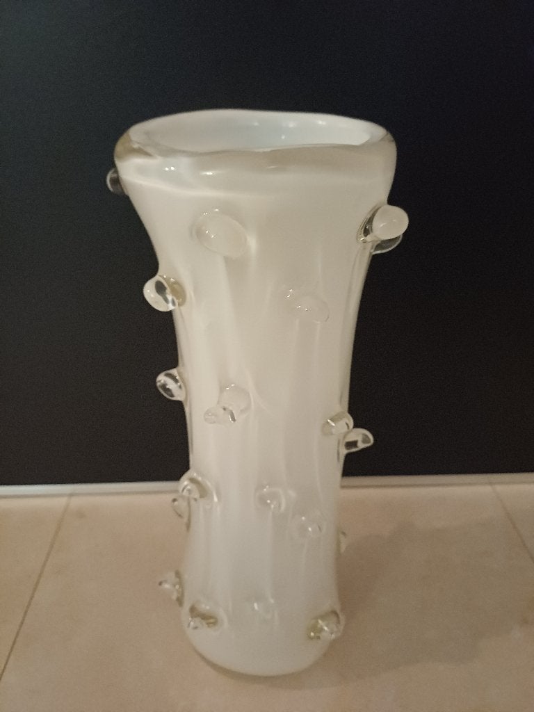 Witte zware glazen vaas met uitstulpsels - Uniek design, Ophalen