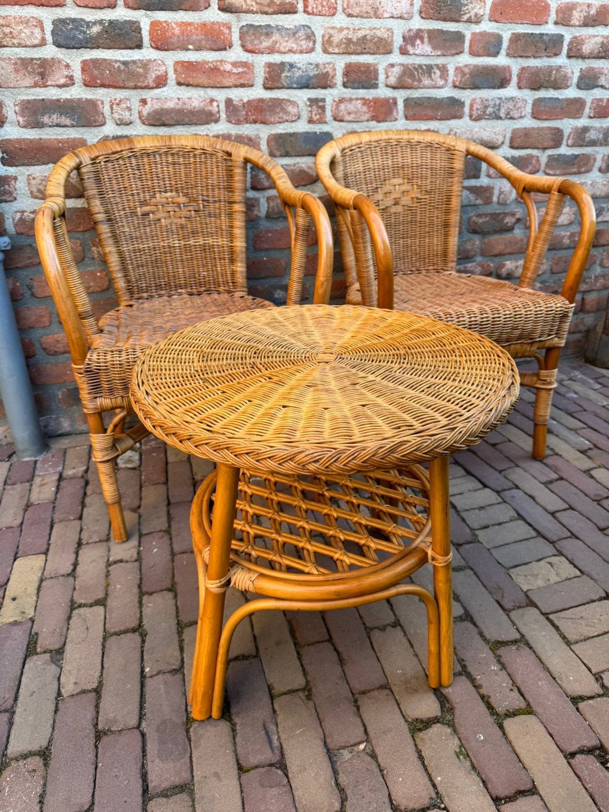 Rotan stoeltjes met tafel -rieten setje, Minder dan 55 cm, Gebruikt, Rond, Ophalen