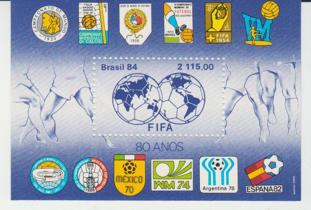 A763 brazilie 1984 pf blok 65 voetbal 80 jaar fifa postfris, Postzegels en Munten, Ophalen of Verzenden, Postfris, Zuid-Amerika