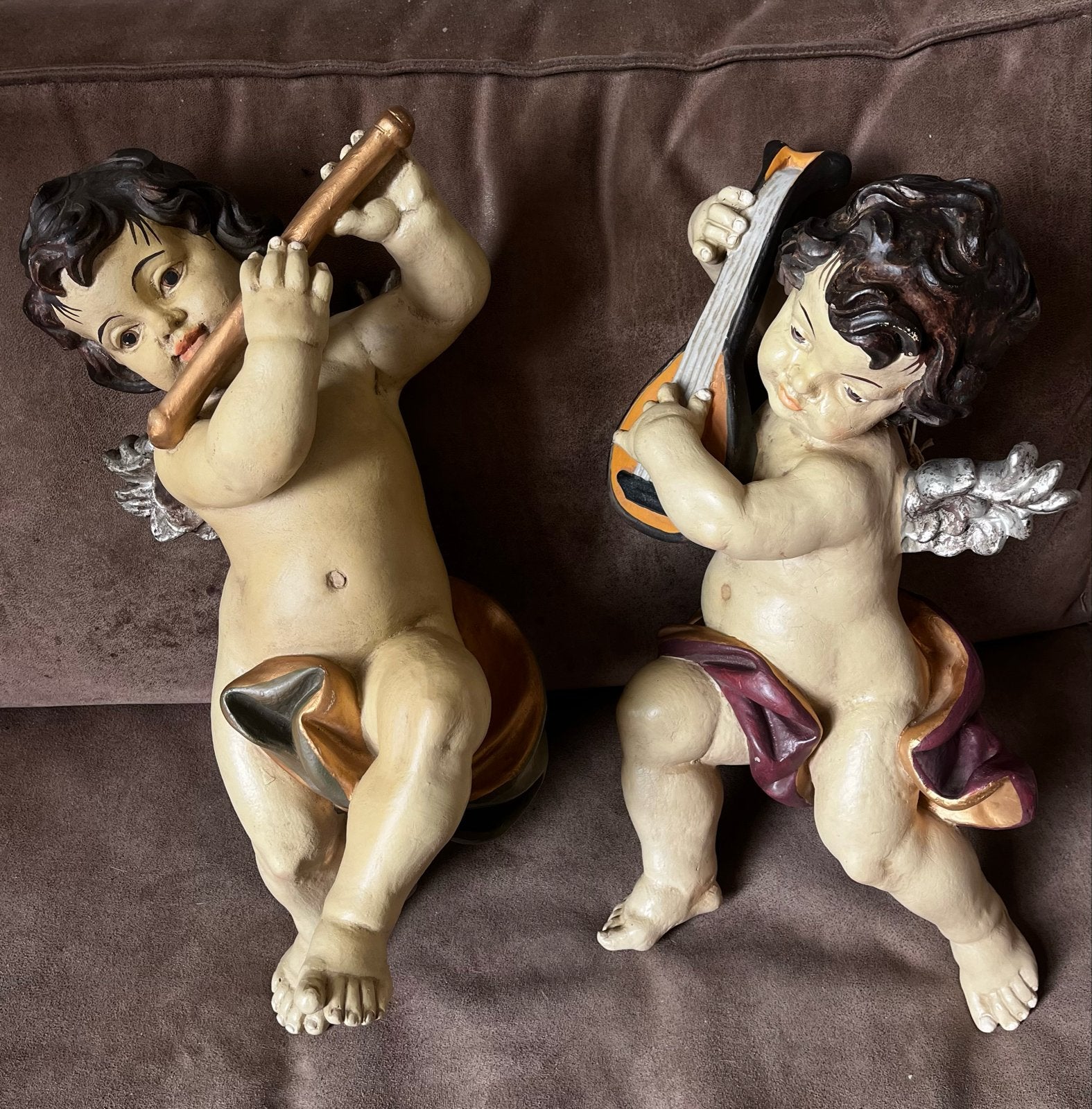 Set van 2 Vintage Engelen Beelden - Muzikanten, Antiek en Kunst, Overige onderwerpen, Ophalen of Verzenden, Handgemaakt, 20 - 50 cm