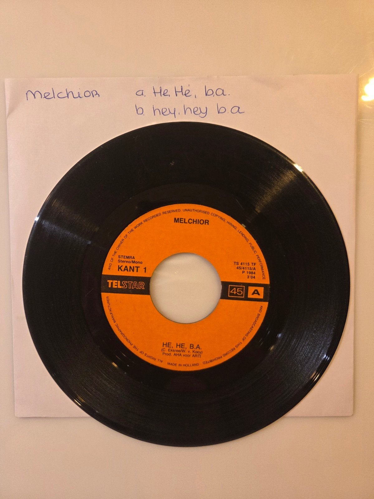 Melchior - Hé, hé, ba, Ophalen of Verzenden, Gebruikt, 7 inch