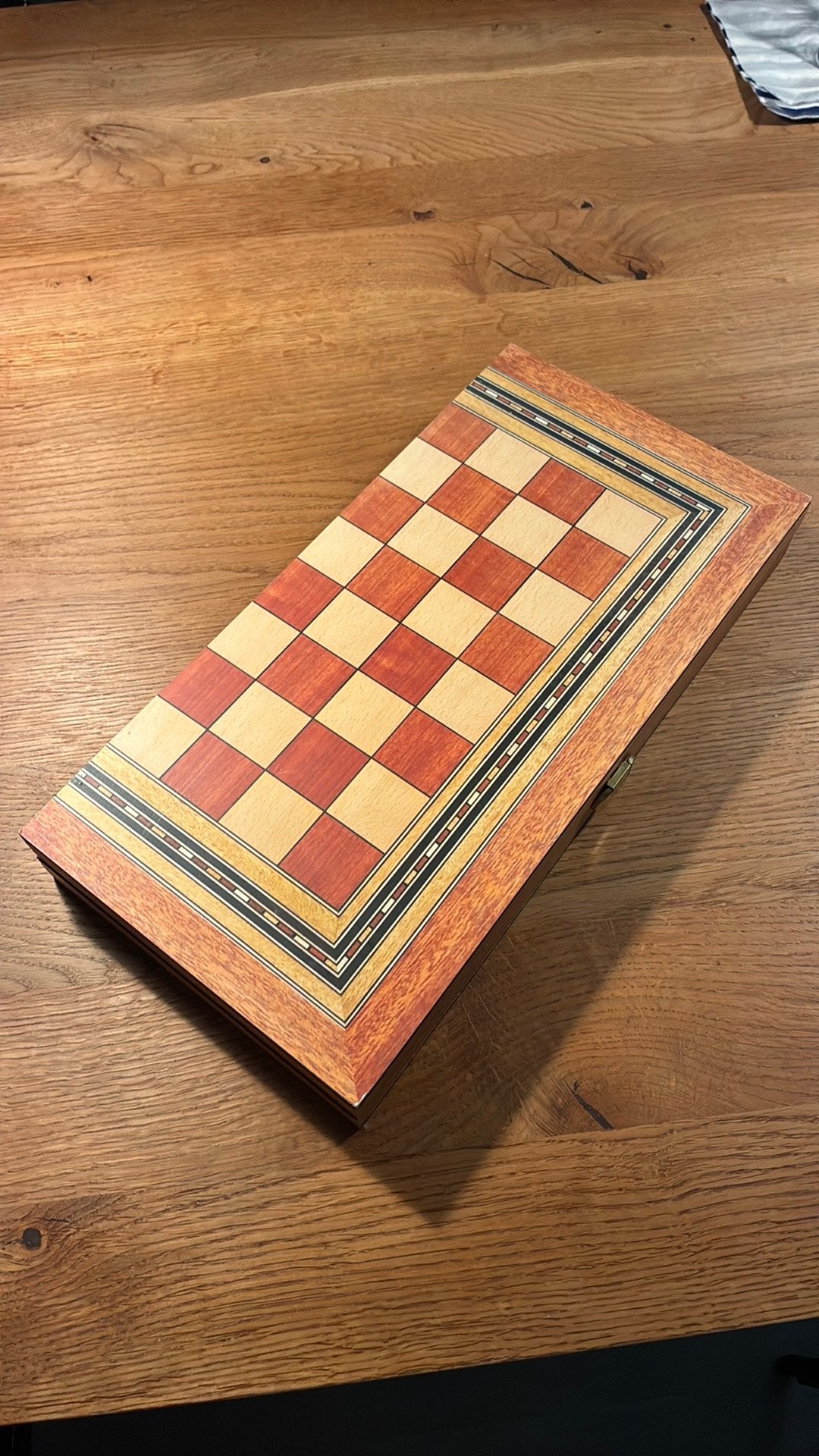Handgemaakte houten schaak/backgammon doos/, Ophalen of Verzenden, Zo goed als nieuw