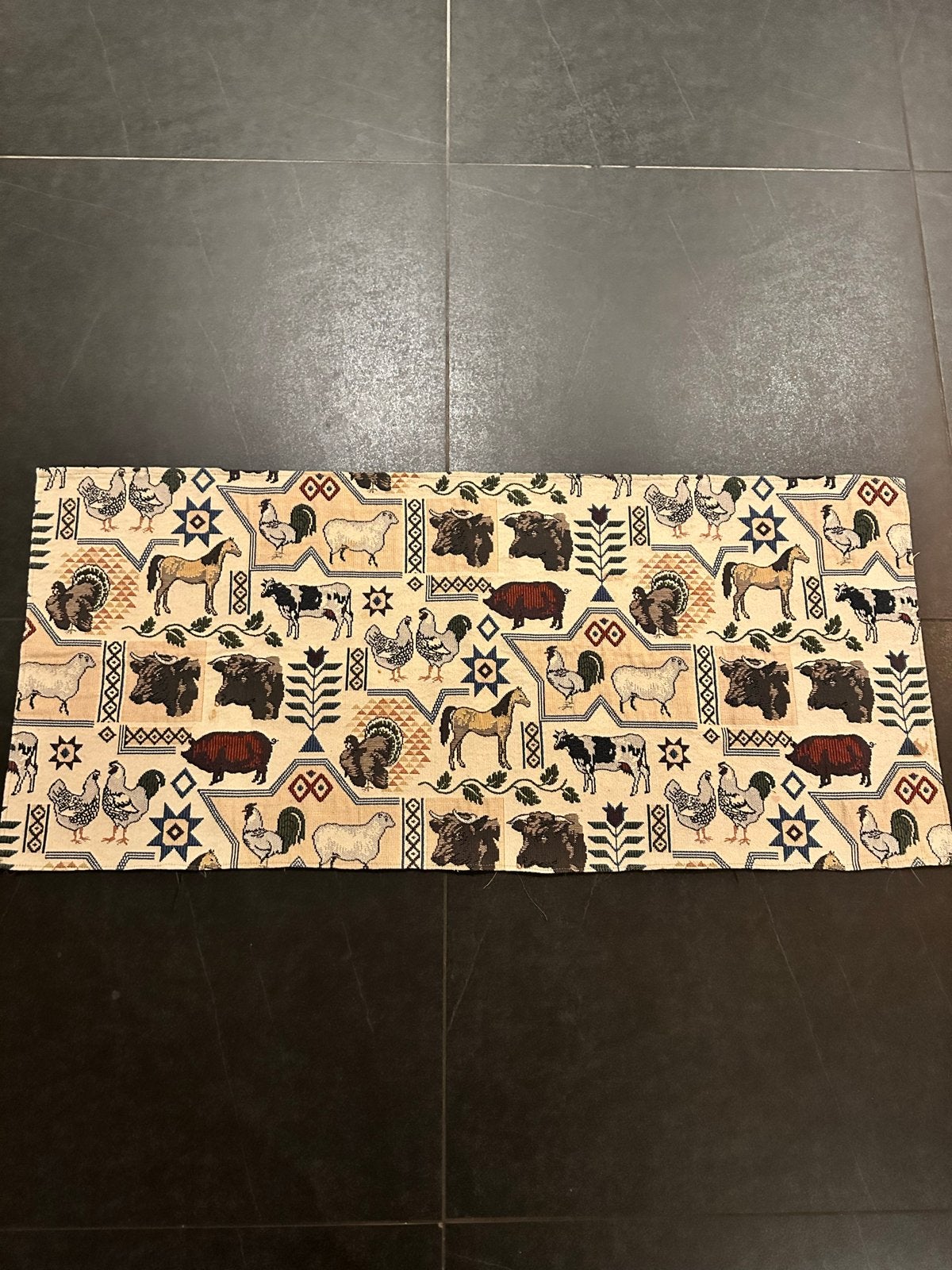 Gobelin Tafelloper / Stof met Boerderijdieren, Meerkleurig, Ophalen of Verzenden, Textiel, Landelijk