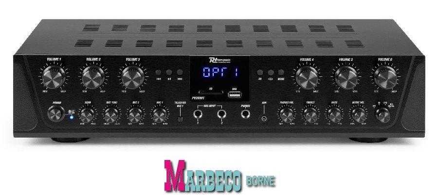 Versterker, Audio Amplifier, Bluetooth, USB, SD, MP3, 6-zone, Info@marbeco.nl, Power Dynamics, Nieuw, Overige instrumenten