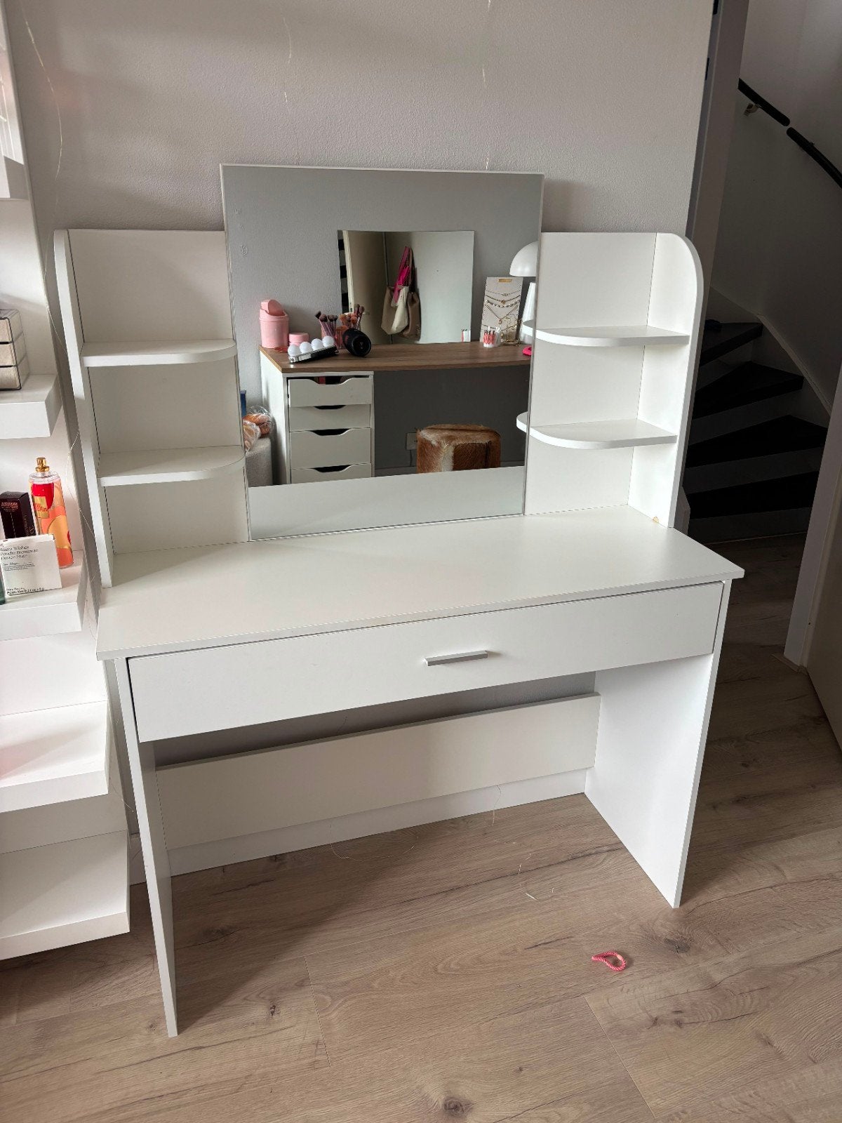 Witte kaptafel met spiegel en opbergruimte, Ophalen, Gebruikt, 100 tot 150 cm, 100 tot 150 cm