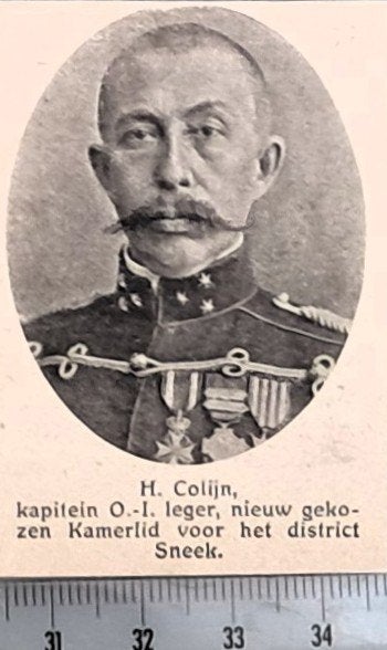 Leger Indië 1909;Kap. H.Colijn nu kamerlid voor distr. Sneek, Verzamelen, Foto's en Prenten, Verzenden, Voor 1940, Gebruikt, Overige onderwerpen