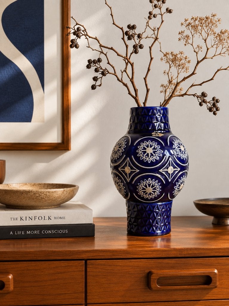 BAY Keramik vaas diepblauw West Germany vintage aardewerk, Ophalen of Verzenden
