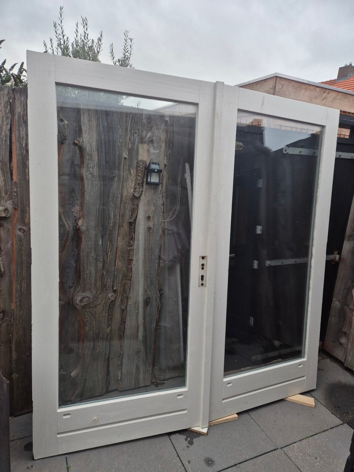 Hardhouten dubbele tuindeuren. 205x212.5cm. Dubbelglas., Ophalen, Gebruikt, 120 cm of meer, Buitendeur
