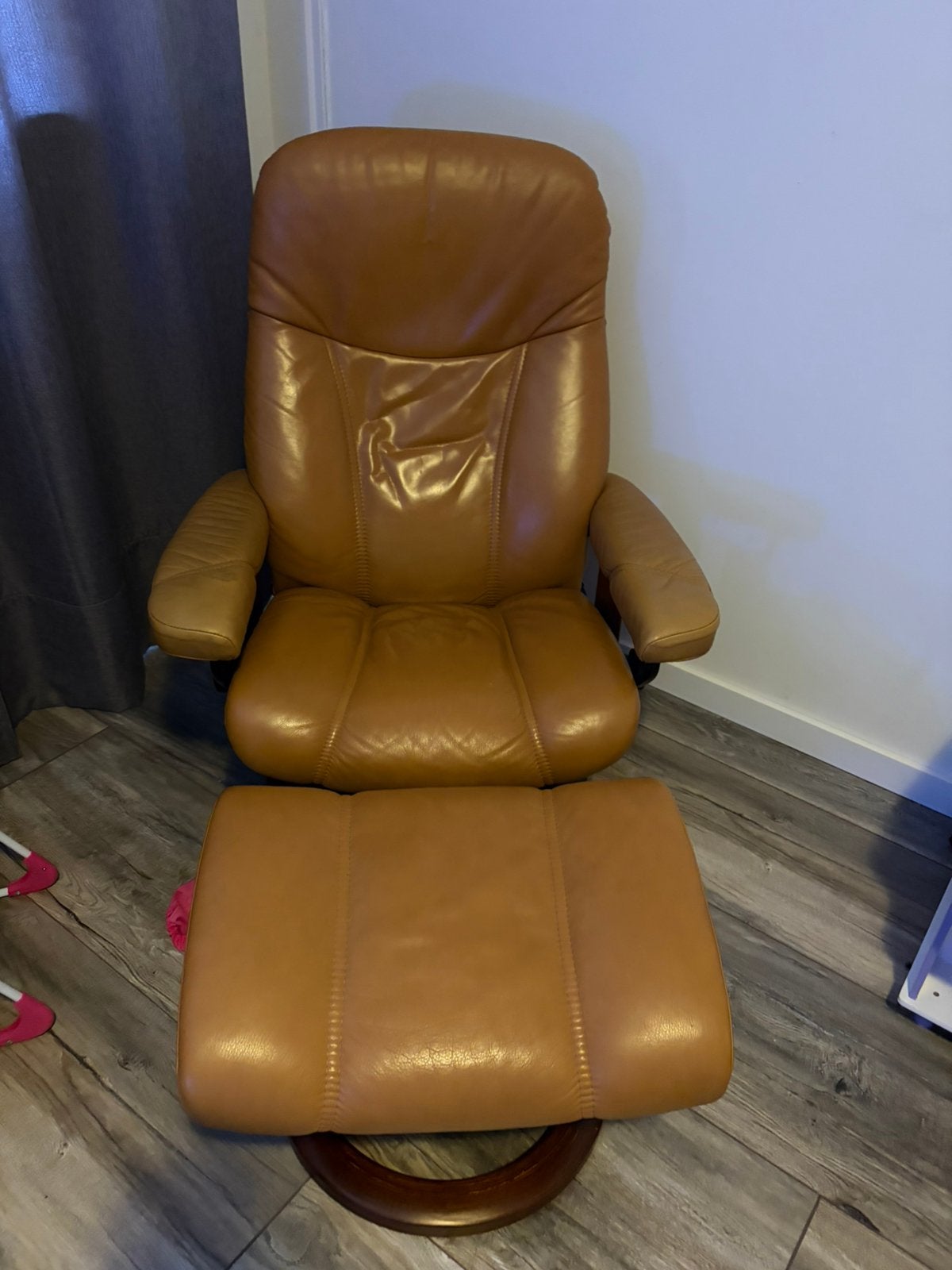 2x Leren fauteuil met voetenbank - Ekornes Stressless, Ophalen, Gebruikt, Leer, 75 tot 100 cm