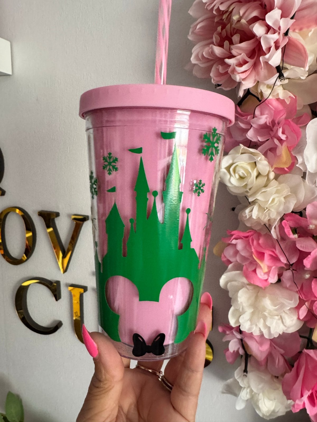 Roze drinkbeker met Disney kasteel en Minnie Mouse design, Overige typen, Kunststof, Nieuw, Ophalen of Verzenden
