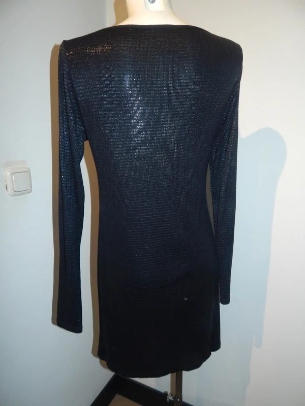 Sarah Pacini zwarte jurk glans print deeltjes mooi effect 40, Maat 38/40 (M), Verzenden, Sarah Pacini, Zwart