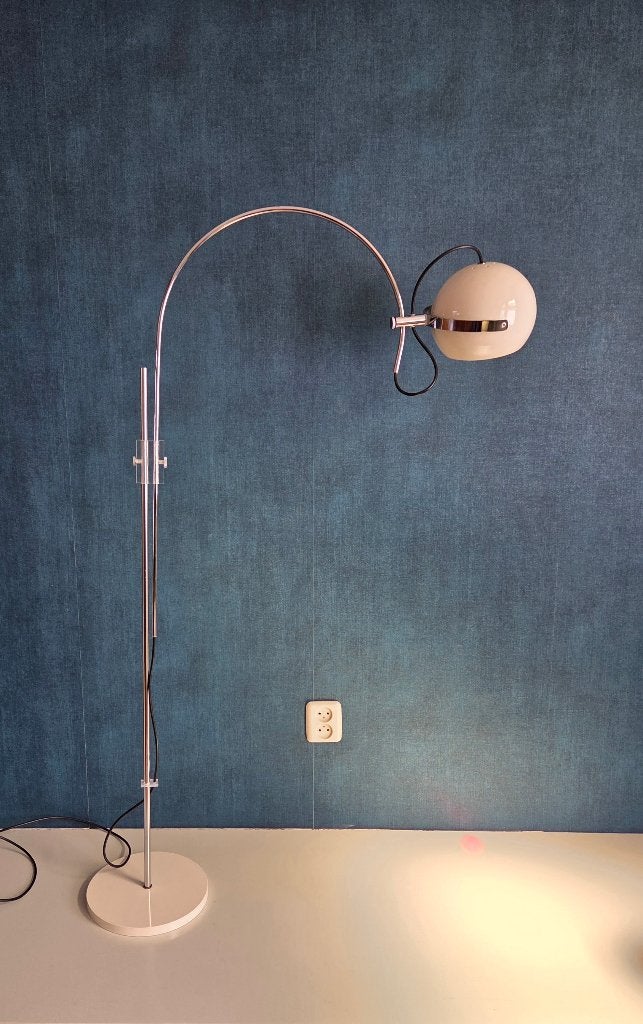 Vintage vloerlamp - Booglamp | crème wit - Jaren 70, Huis en Inrichting, Lampen | Vloerlampen, -, -, Zo goed als nieuw, Vintage design space age mid century retro