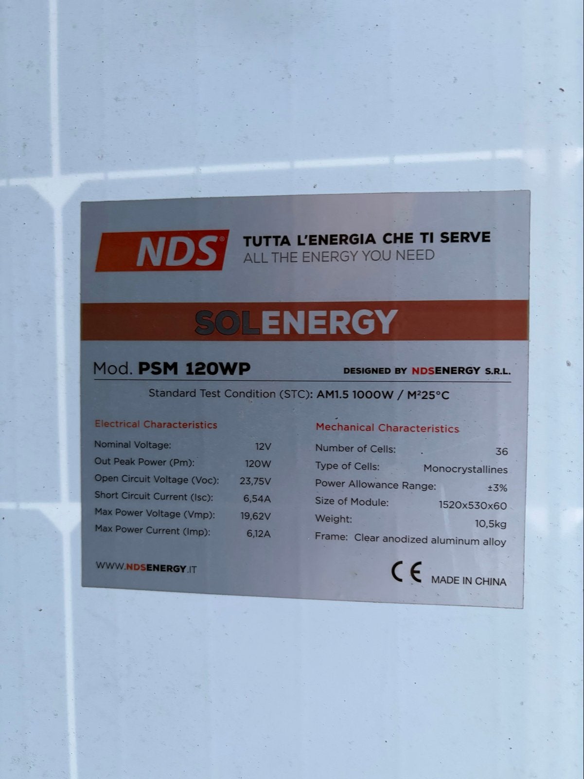 NDS Solenergy PSM 120WP Zonnepaneel 12V, Ophalen, Gebruikt