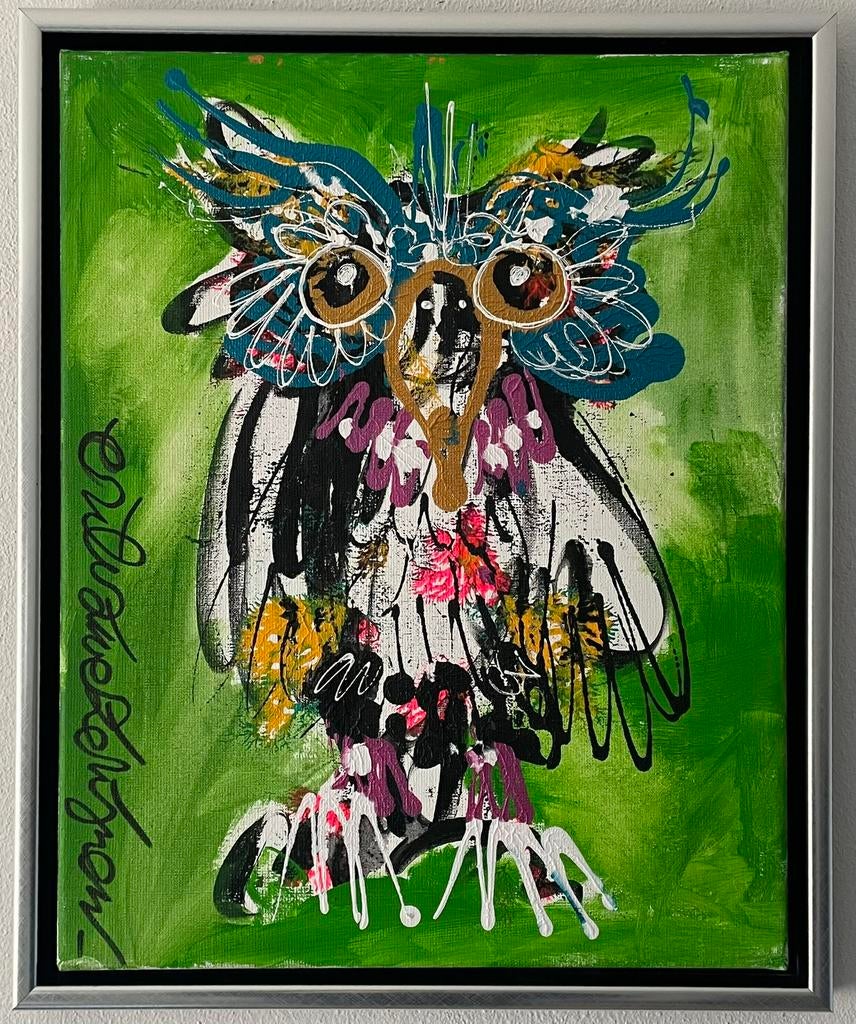 Origineel schilderij Zwezerijnen Uil, Antiek en Kunst, Ophalen of Verzenden