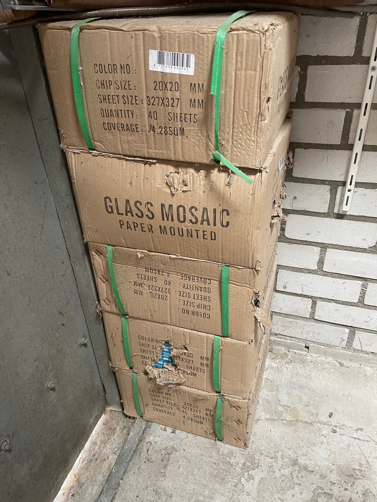 Glazen blauwe mozaïektegels 20x20 mm, 4.28 m² per doos, Doe-het-zelf en Verbouw, Tegels, Ophalen, Overige materialen, Wandtegels