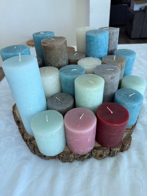 Decoratieve kaarsen set op mangohouten schijf, Ophalen, Meerkleurig, Overige merken, Was
