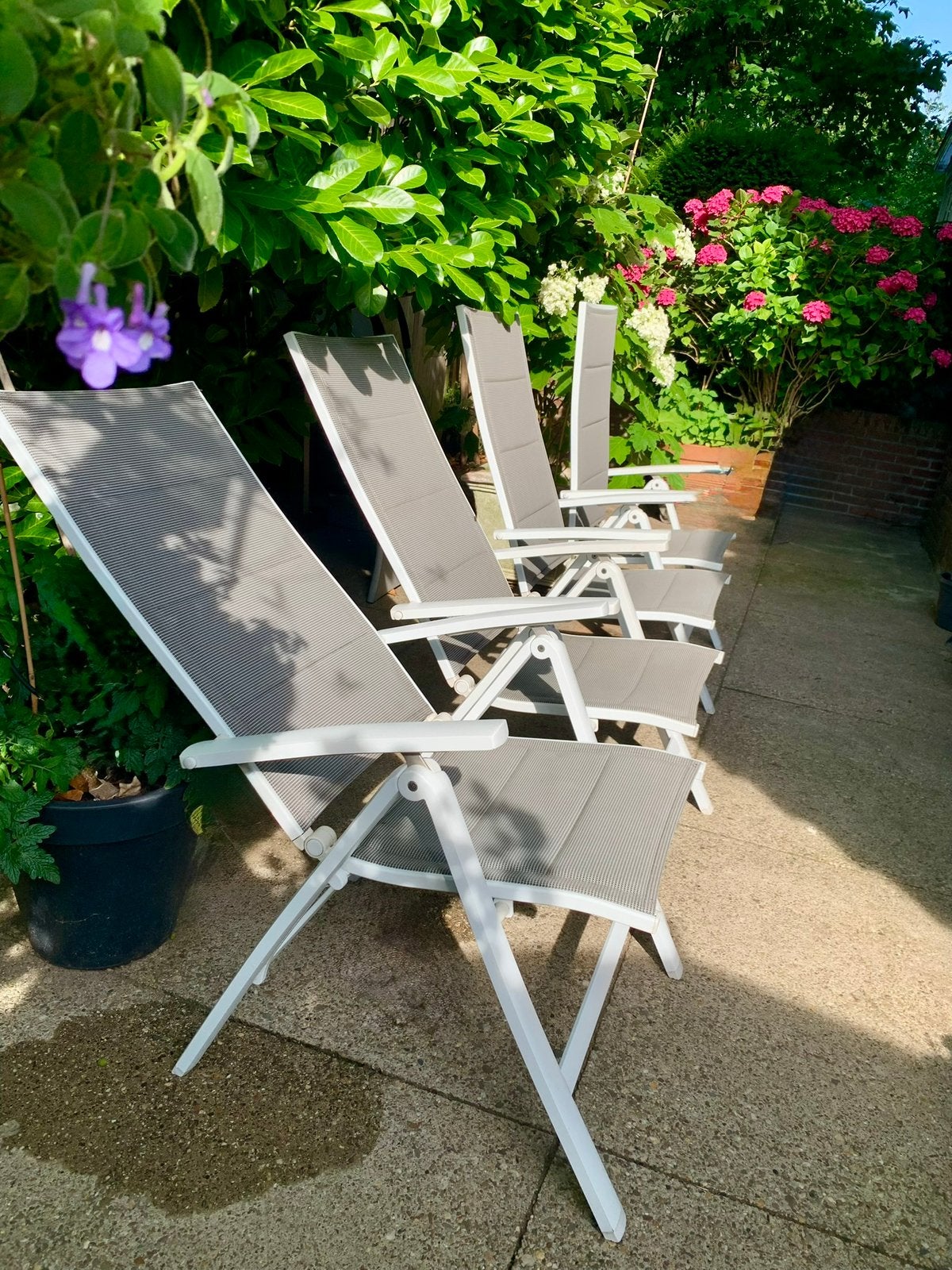 4 verstelbare tuinstoelen, opklapbaar., Tuin en Terras, Tuinstoelen, Zo goed als nieuw, Aluminium, Verstelbaar, Ophalen