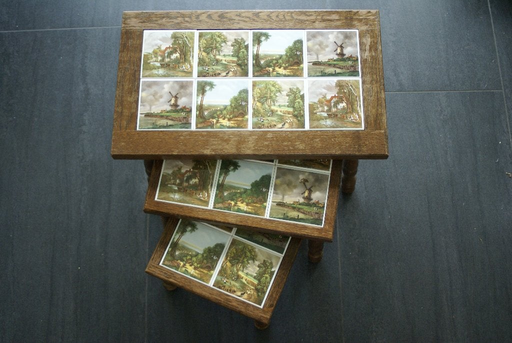 3 BIJZETTAFELS.. MET TEGELTJES VAN 11 x 11 CM, Minder dan 45 cm, Minder dan 55 cm, Gebruikt, Ophalen of Verzenden