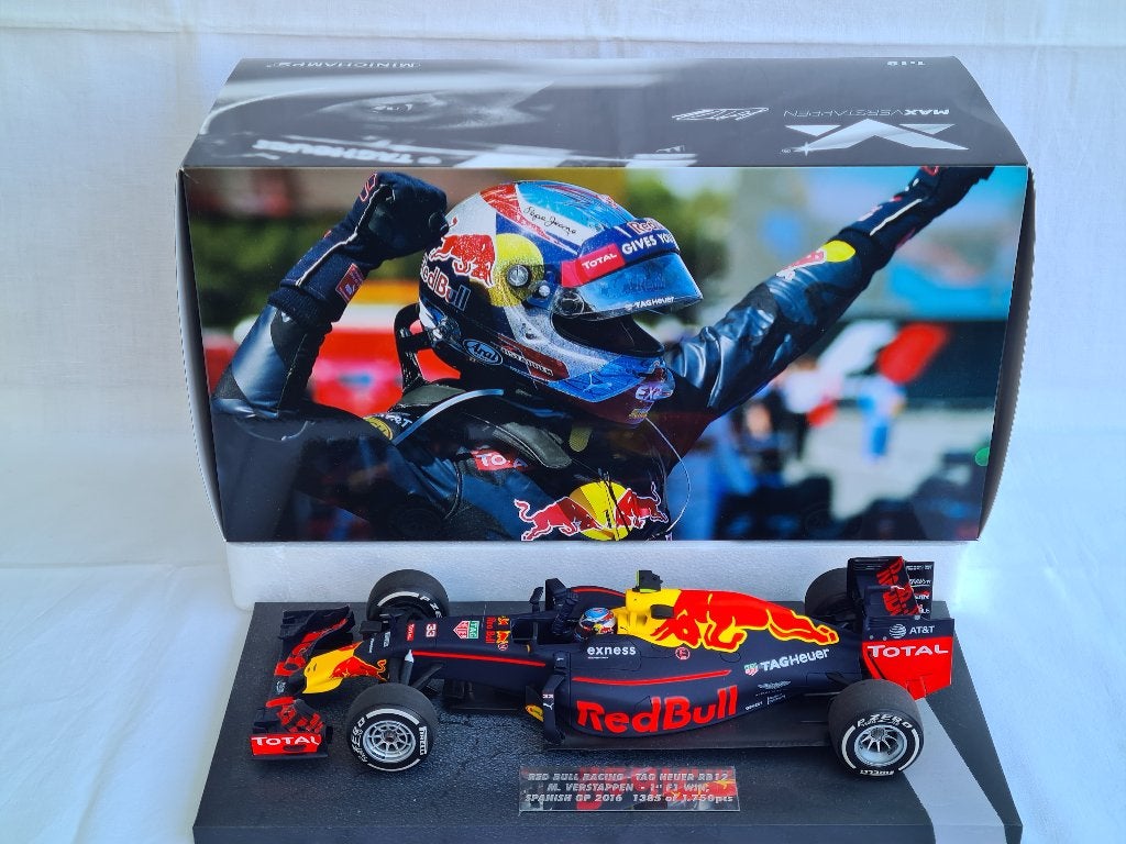 Red Bull Racing RB12 M.Verstappen 1st F1 Win Spain 2016, Ophalen of Verzenden, Zo goed als nieuw, Auto, MiniChamps