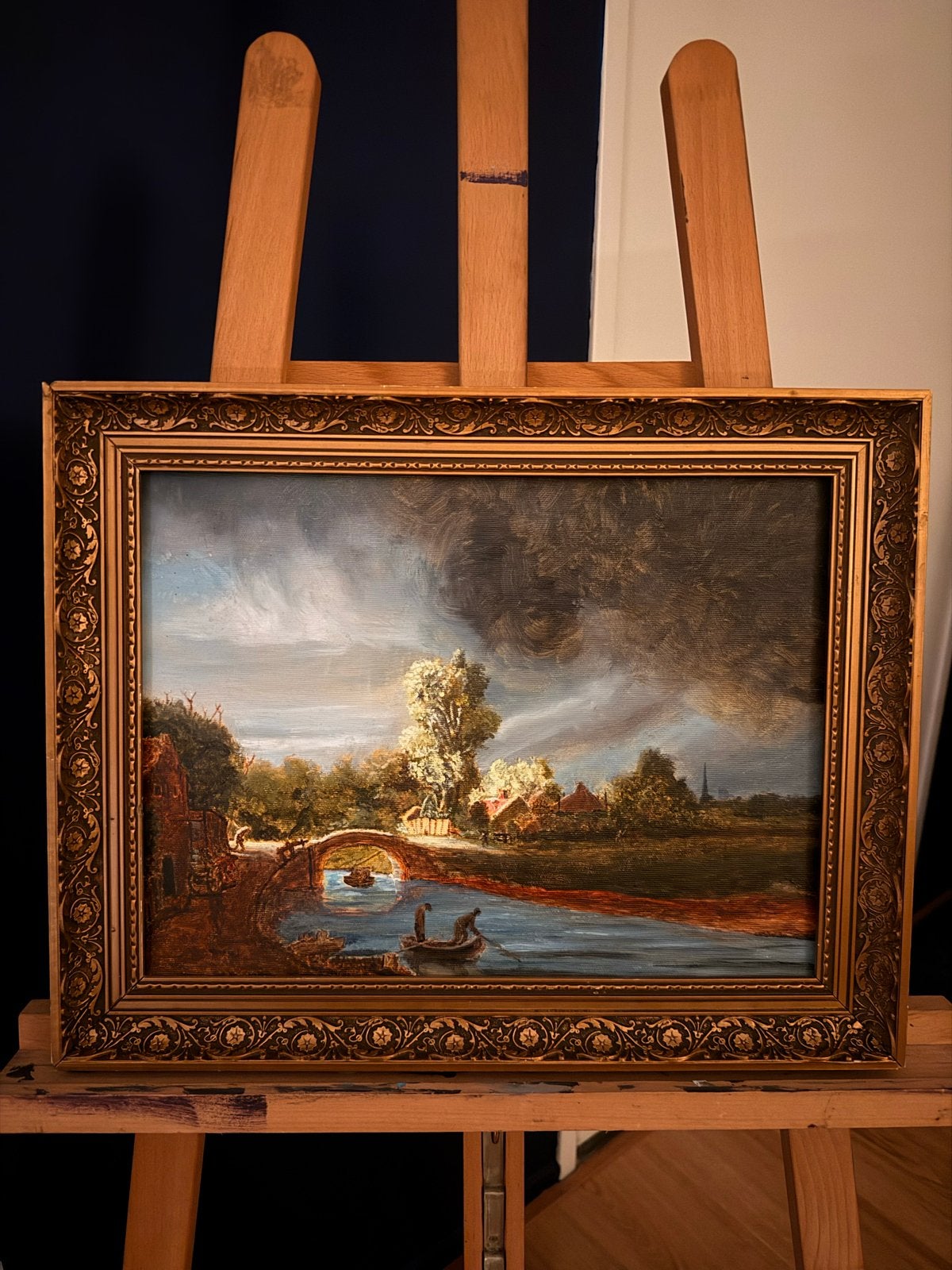 Schilderij naar Rembrandt van Rijn, Doek, Ophalen of Verzenden, Landschap, Olieverf
