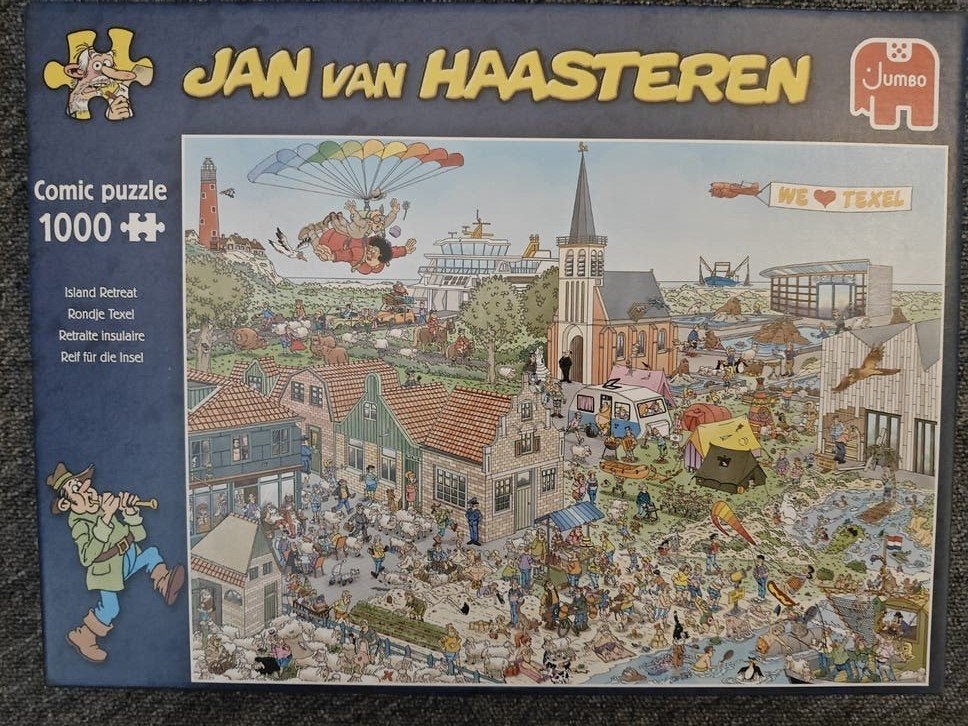 Jan van Haasteren Comic Puzzel - Rondje Texel 1000 stukjes, Ophalen of Verzenden, 500 t/m 1500 stukjes, Zo goed als nieuw, Legpuzzel