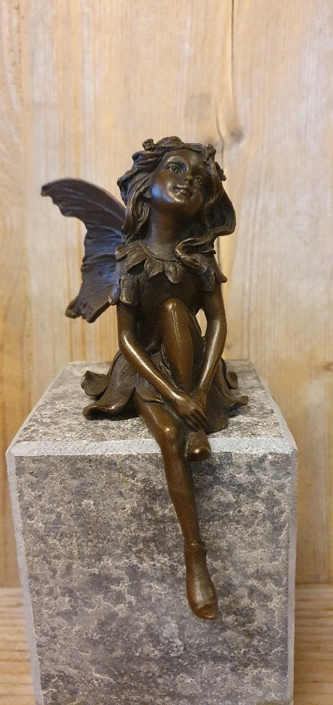 Bronzen beeld/ ZITTEND ELFJE /FEE / ENGEL, Ophalen of Verzenden, Brons, Beeld