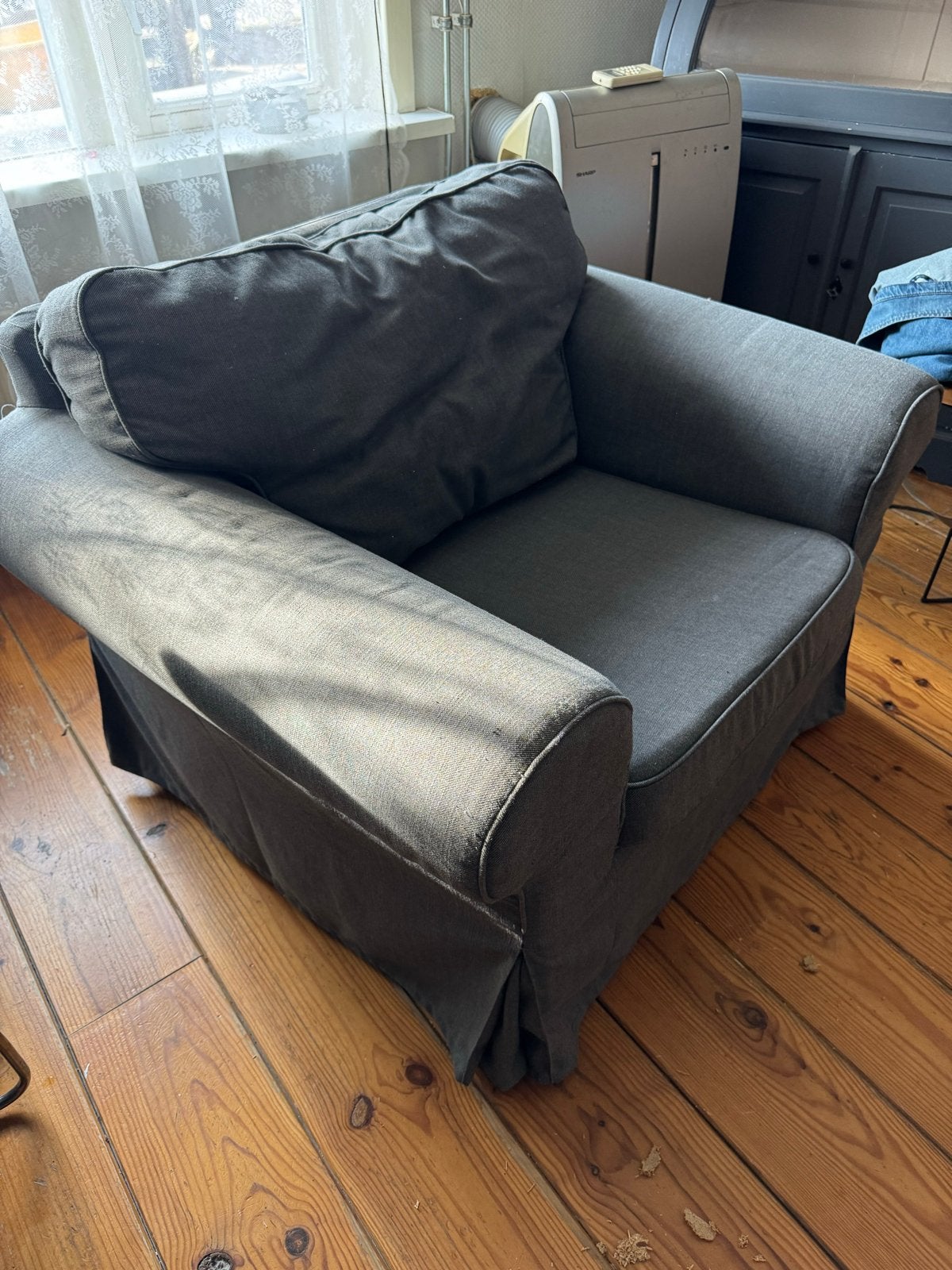 Comfortabele grijze fauteuil ikea, Ophalen of Verzenden, Zo goed als nieuw, Stof, 75 tot 100 cm