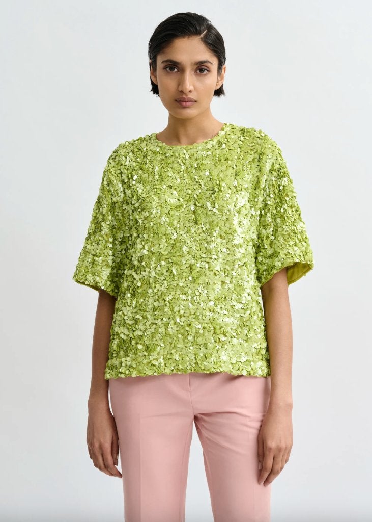 ESSENTIEL ANTWERP Geel pailletten top  Maat L, Kleding | Dames, Blauw, Maat 42/44 (L), Ophalen of Verzenden, Zo goed als nieuw