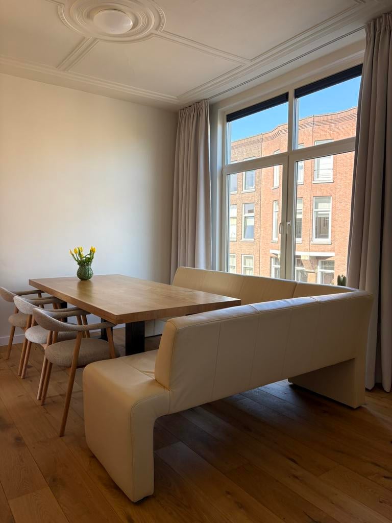 Luxe design eetkamerbank / hoekbank crème wit, Ophalen, Gebruikt, Minder dan 75 cm, 150 tot 200 cm
