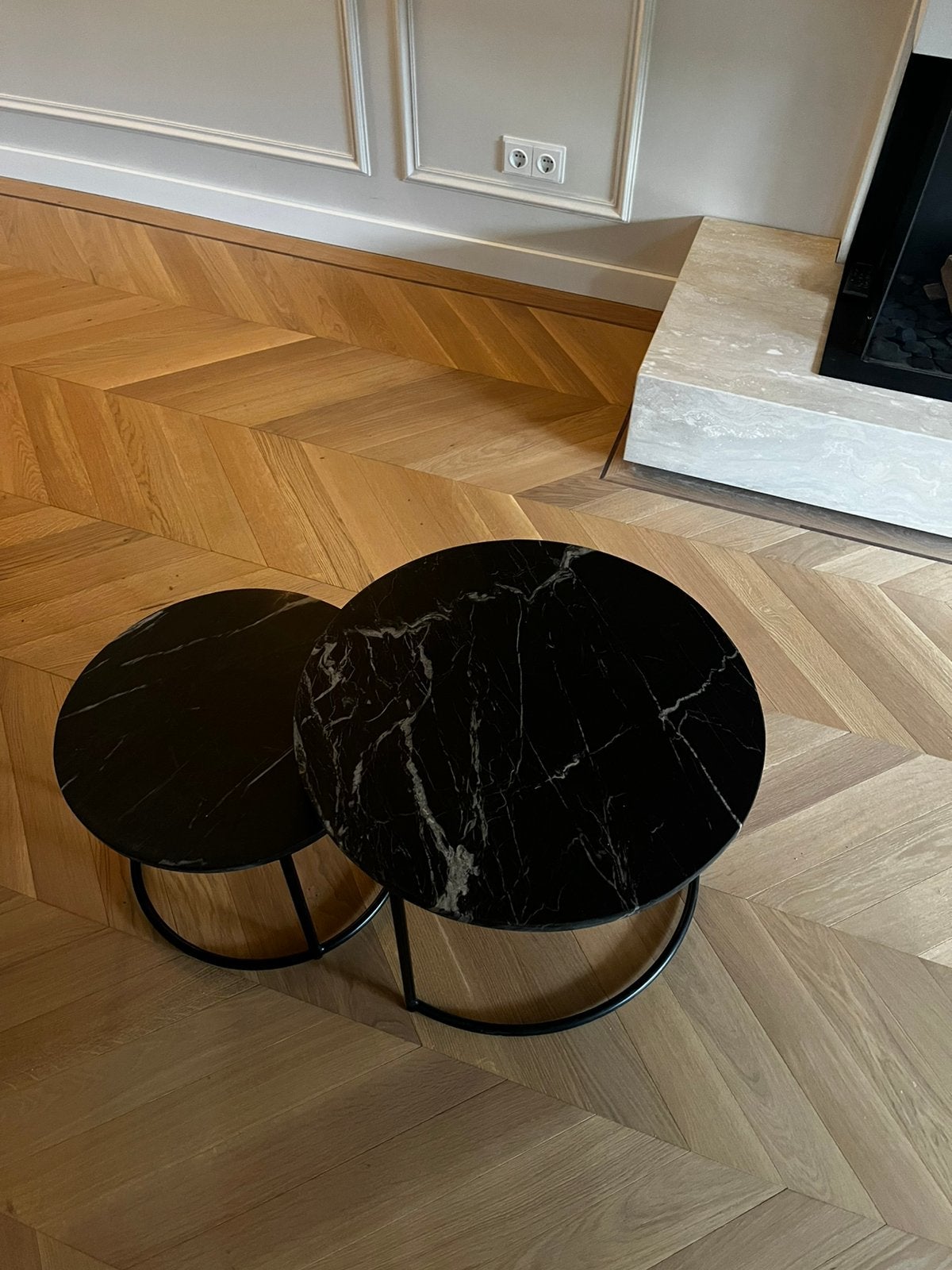 Set Marmeren Salontafel rond marmer zara home eijerkamp, Ophalen of Verzenden, Rond, Overige materialen, 50 tot 100 cm