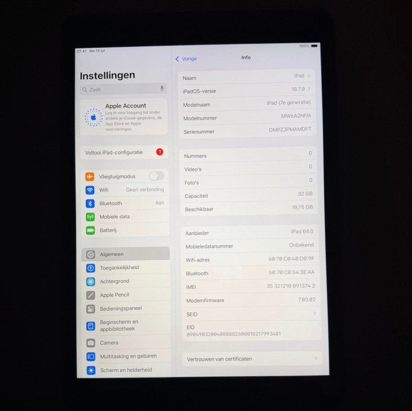 Apple iPad 7e generatie - Uitstekende staat, Computers en Software, Apple iPads, 32 GB, Apple iPad, Zo goed als nieuw, Grijs