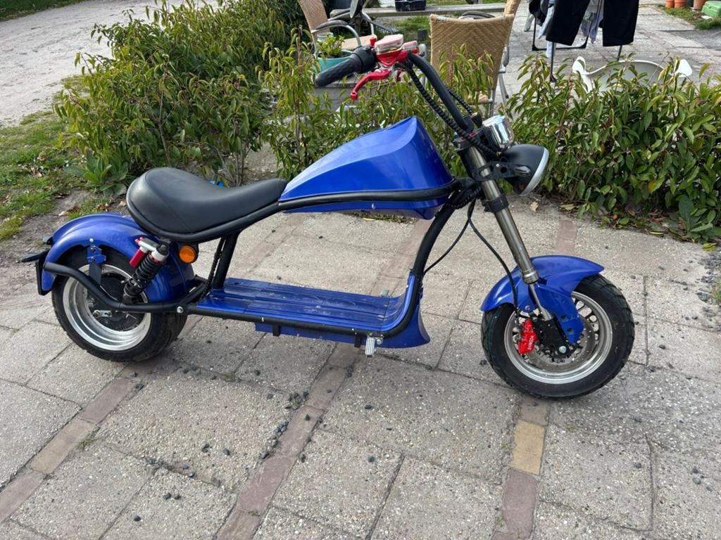 Blauwe elektrische scooter/chopper, Fietsen en Brommers, Brommers | Overige merken, Ophalen, Gebruikt, Maximaal 25 km/u