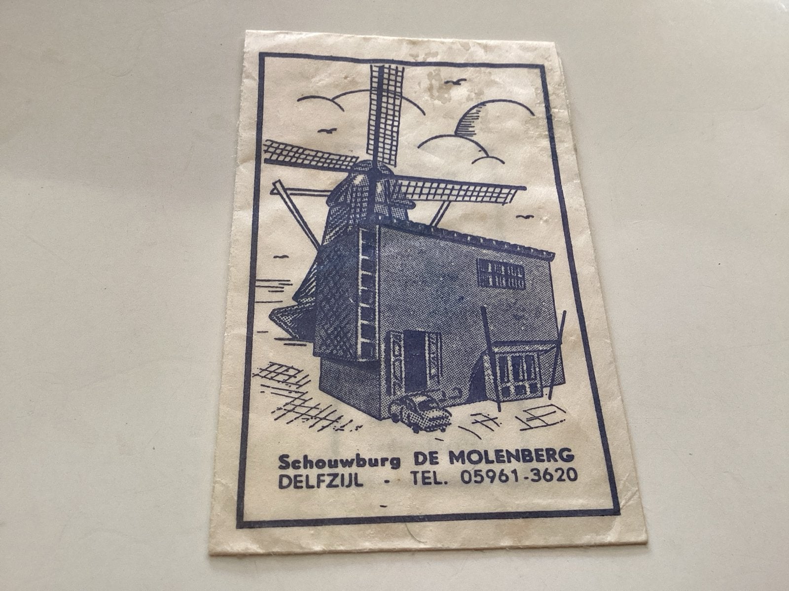 Vintage suikerzakje Schouwburg De Molenberg Delfzijl, Verzamelen, Ophalen of Verzenden, Nederland