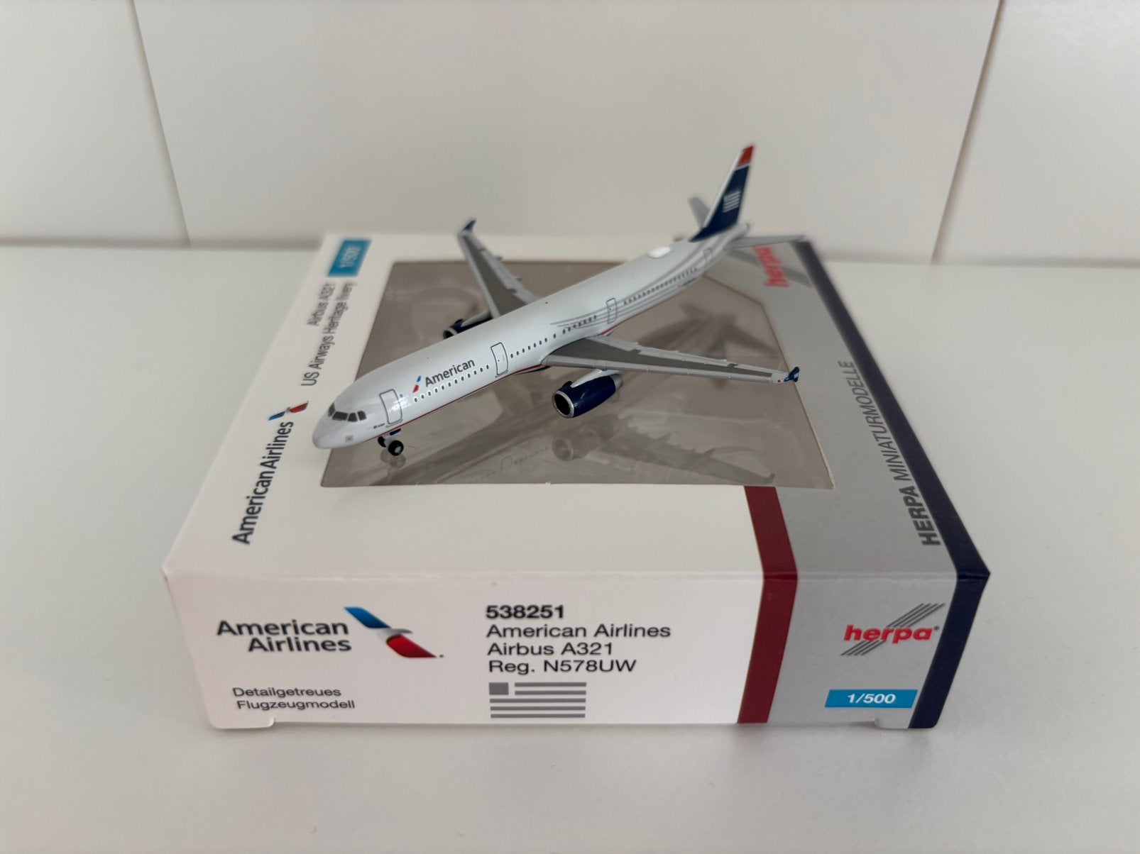 Herpa 538251 American Airlines Airbus A321 1:500, Ophalen of Verzenden, Zo goed als nieuw, Schaalmodel