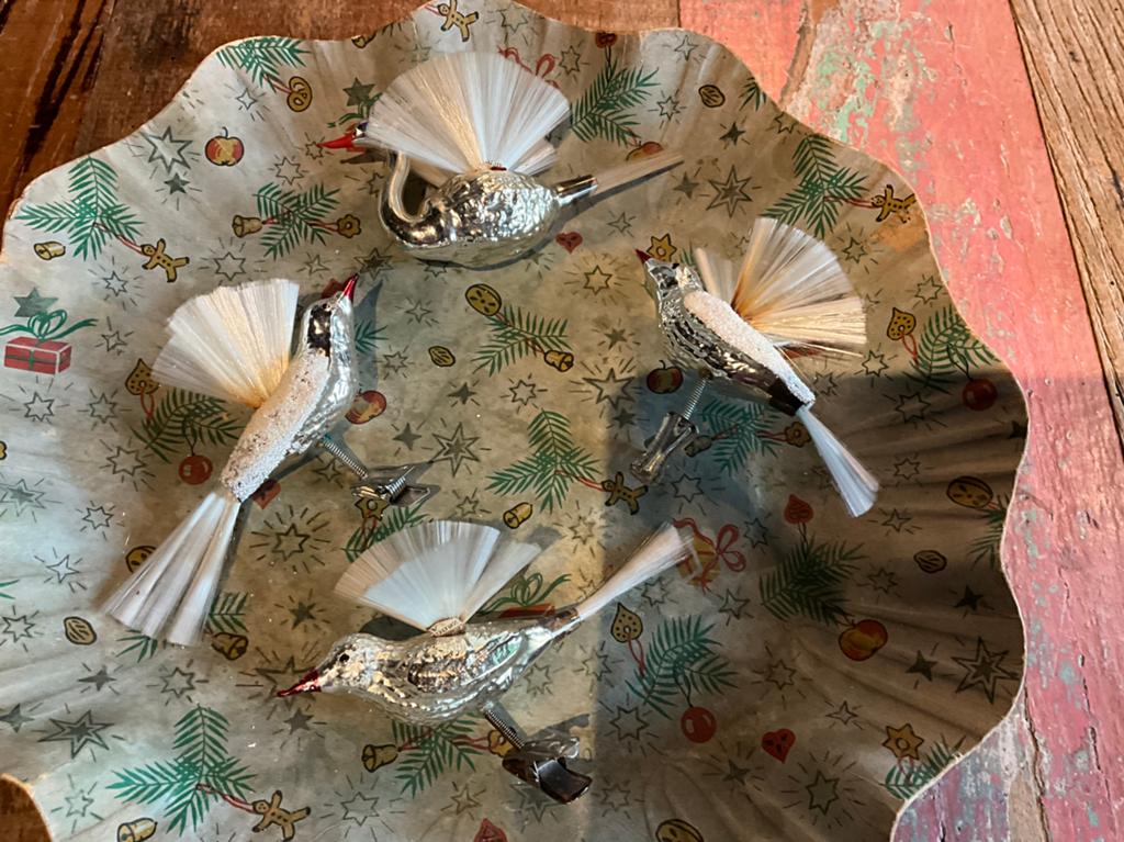 ANTIEKE KERSTBALLEN  VOGELS MET VLEUGELS, Ophalen of Verzenden, Gebruikt