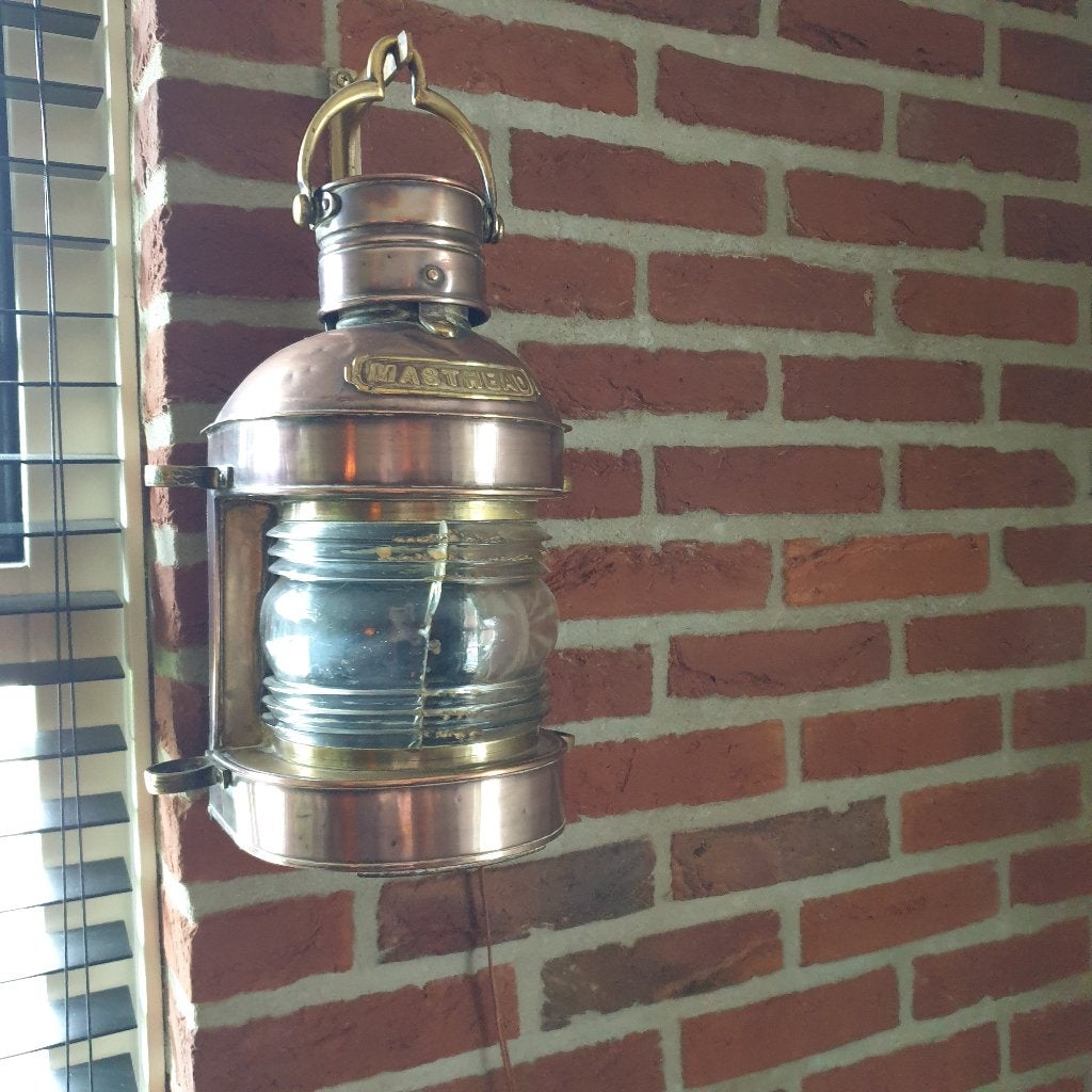 Koperen toplicht als wandlamp, Ophalen of Verzenden, Gebruikt, Glas