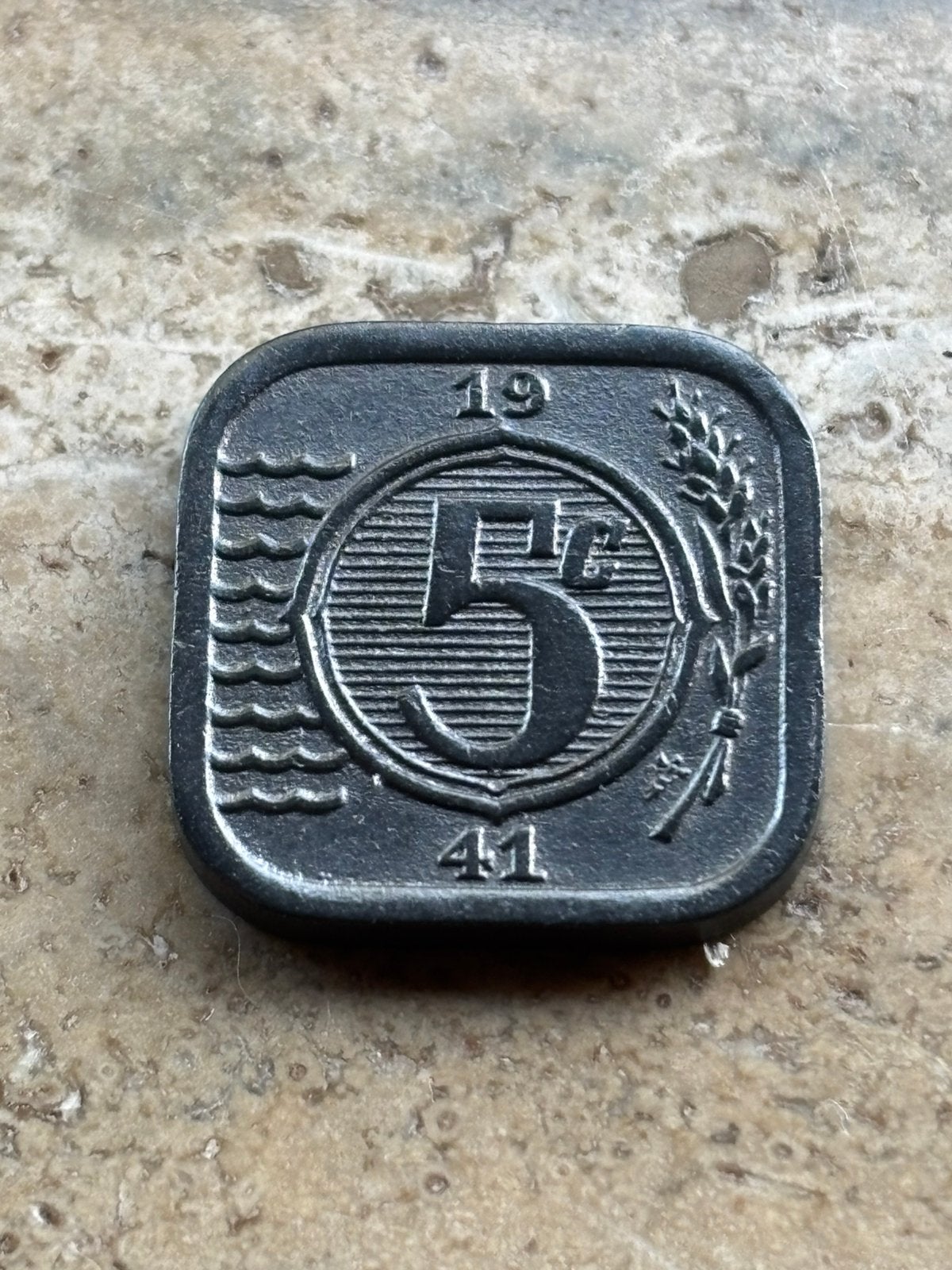 5 ent 1941 zink Wilhelmina , hogere kwaliteit, Ophalen of Verzenden, Koningin Wilhelmina, 5 cent, Losse munt