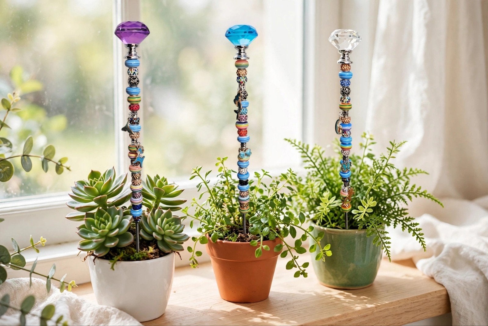 Decoratieve Plantenstokken met Kralen en Kristal, Ophalen of Verzenden, Overige soorten, Volle zon