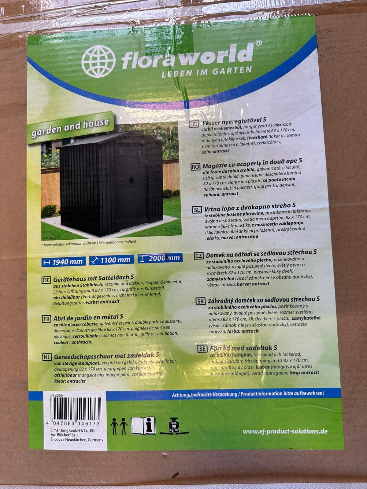 Metalen Tuinhuis FloraWorld – 194x110x200 cm – Antraciet, Ophalen, Zo goed als nieuw