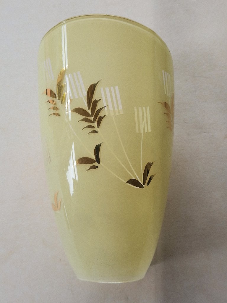 vintage glazen lampenkap uit de jaren 50., Huis en Inrichting, Ophalen of Verzenden, Gebruikt, Geel, Glas
