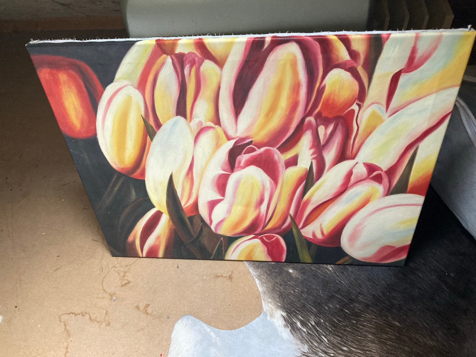 Geschilderd Canvas Tulpen 80x60 cm, Doek, Expressionistisch, Gesigneerd, Olieverf
