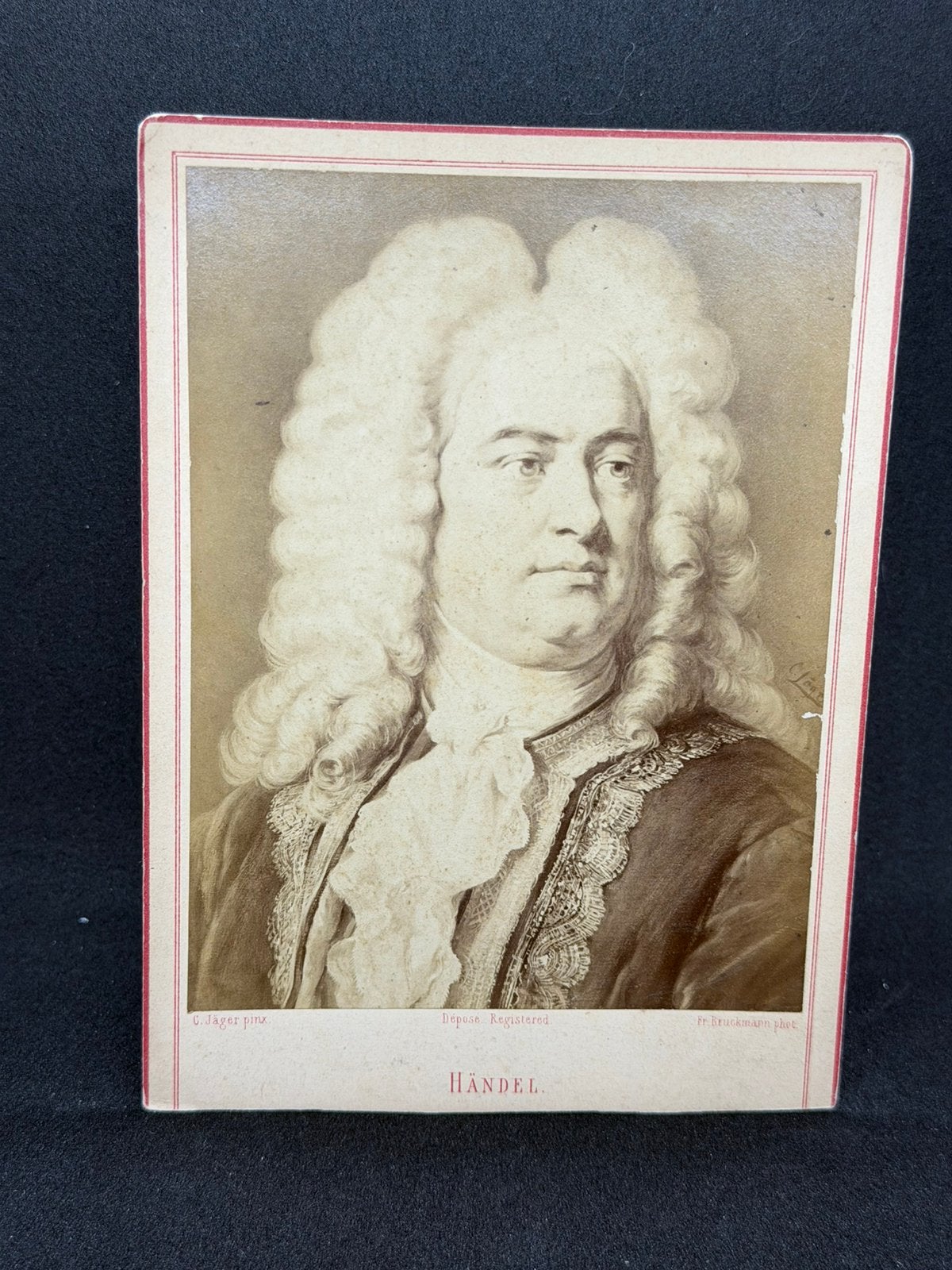 Antieke Cabinet Card ca. 1875 Händel Portret C. Jäger pinx., Verzamelen, Ophalen of Verzenden, Voor 1940, Gebruikt