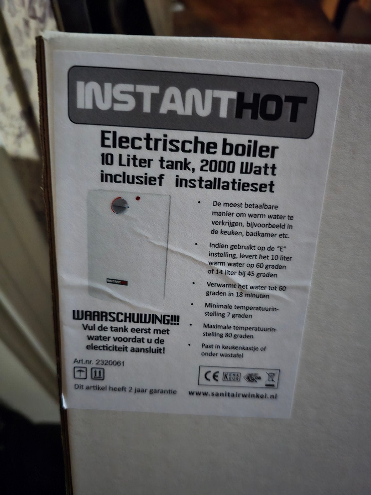 Saniclass Instant Hot Boiler Onderbouw 10L 2000W - Nieuw, Doe-het-zelf en Verbouw, Geisers en Boilers, Ophalen, Nieuw, Boiler