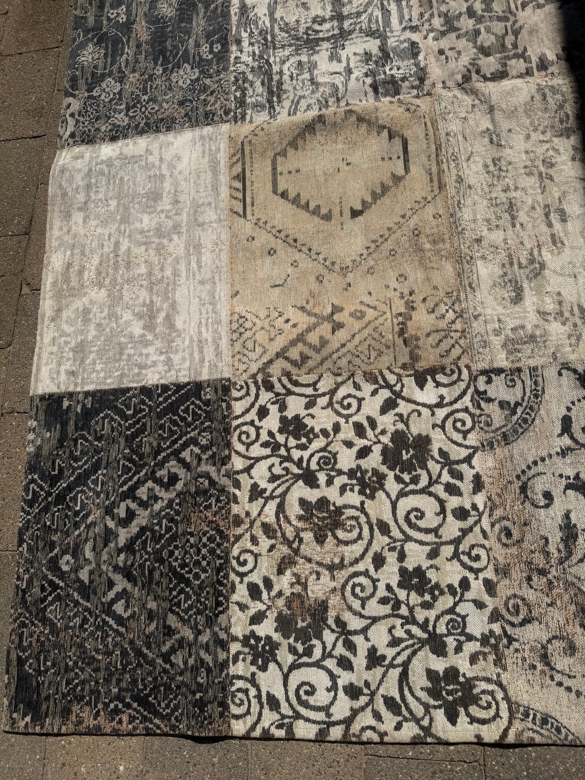 Groot Vloerkleed met Patchwork Design, Ophalen, Gebruikt, Beige, 200 cm of meer